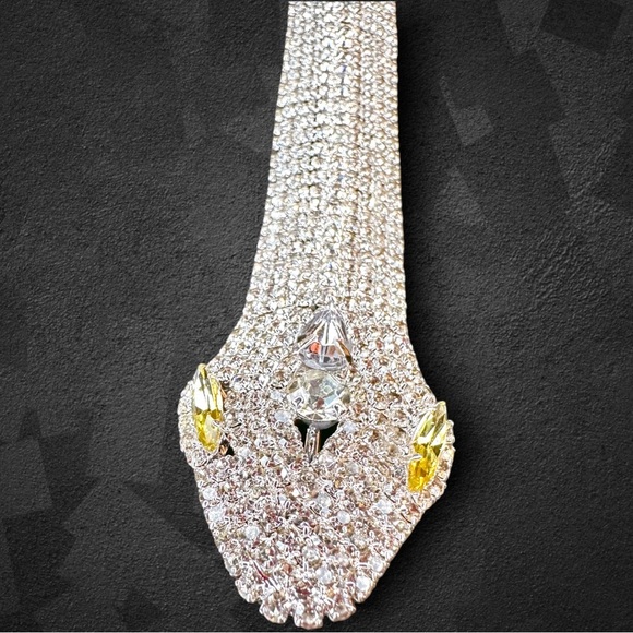 NEW Silvertone Metallic Serpent Snake CZ Crystal Encrusted Choker Necklace - Picture 15 of 16